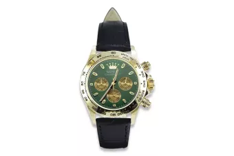 Reloj Geneve de oro amarillo de 14k 585 para hombre estilo Rolex con esfera verde mw014ydgr