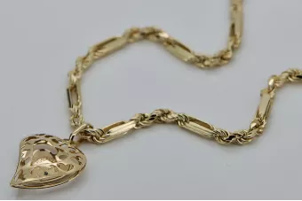 Mother of God virgin Mary 14k gold pendant & Corda Figaro chain pm017yM&cc082y