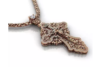 Rose 14k gold 585 orthodox cross pendant with stones cgoc002r