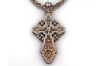 Zawieszka krzyżyk prawosławny z różowego 14k złota 585 z kamieniami cgoc002r