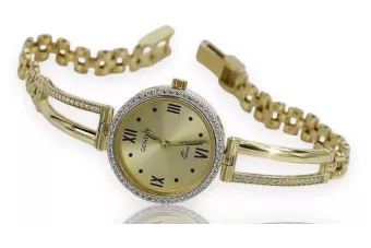 Amarillo dama de oro de 14k redondo reloj de Geneve lw075ydy