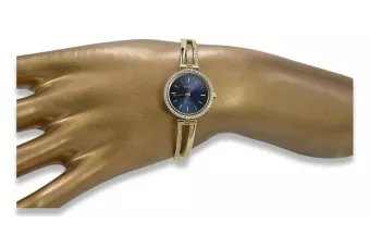 Gelbe 14k goldene Dame rund blaues Zifferblatt Geneve watch lw075ydbl