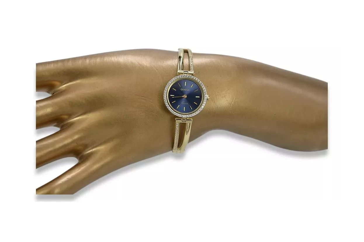 Amarillo dama de oro de 14k línea azul esfera Geneve reloj lw075ydbl