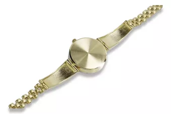 Amarillo 14k 585 dama de oro redondo línea azul Geneve reloj lw079ydbl