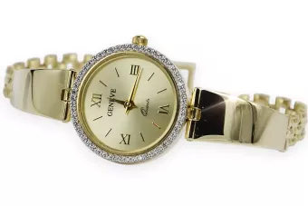 Amarillo 14k 585 dama de oro redondo Geneve reloj lw079ydy