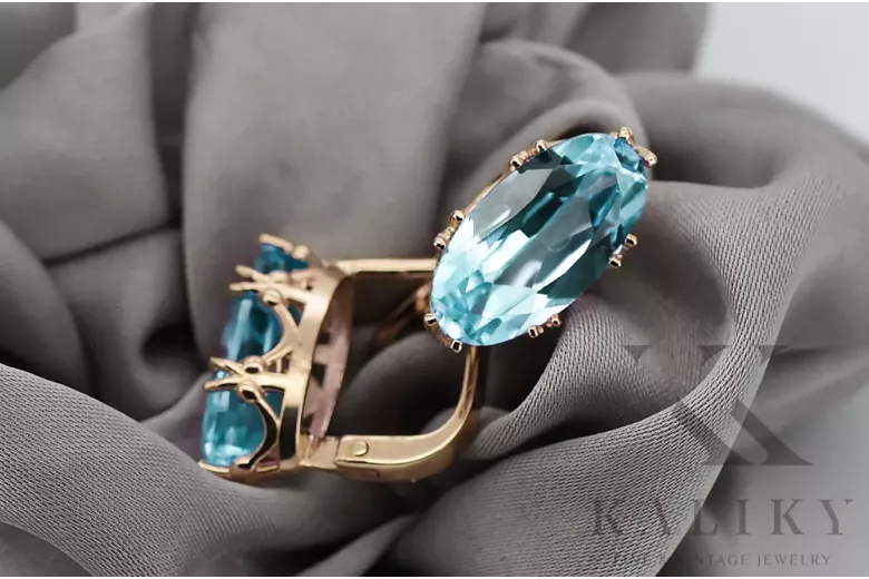 Оригінальний Вінтажний 14K Рожеве золото Aquamarine кільце Vintage стиль vec021r