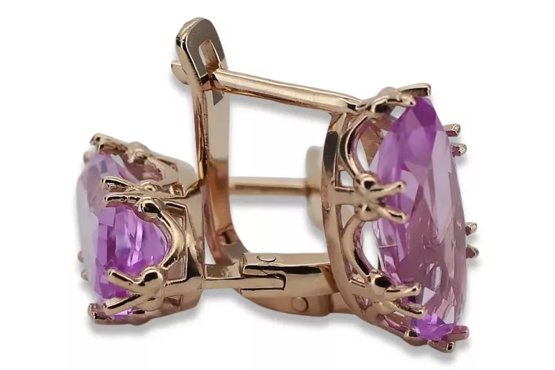 Rose pink 14k 585 gold amethyst earrings vec021 Vintage