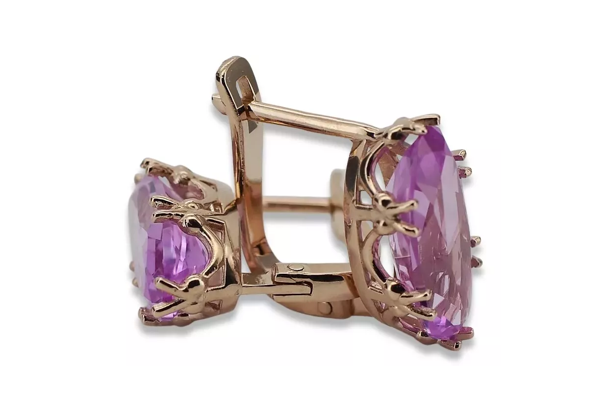 Rose pink 14k 585 gold amethyst earrings vec021 Vintage