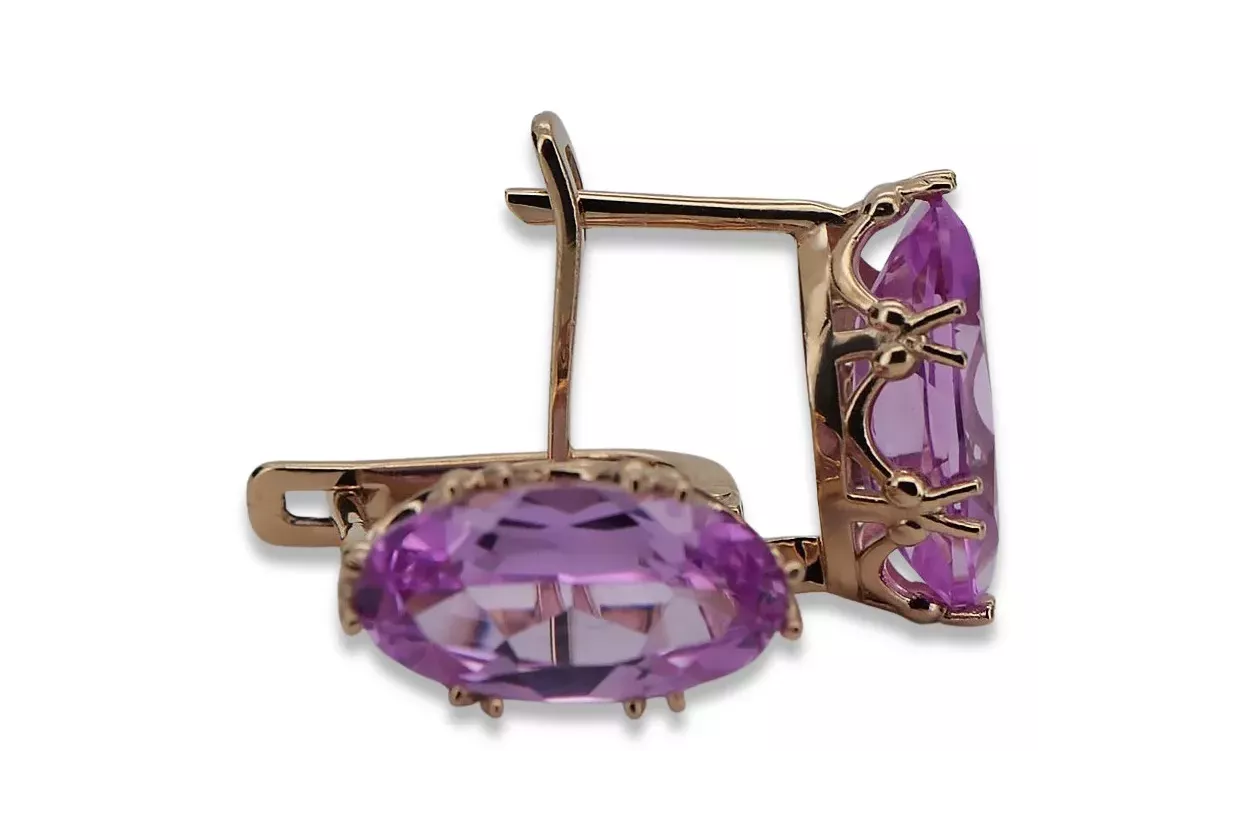 Rose pink 14k 585 gold amethyst earrings vec021 Vintage