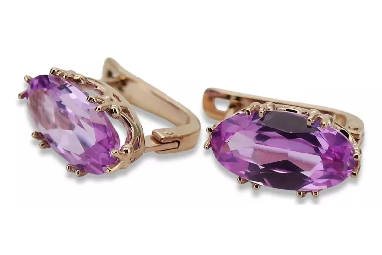 Rose pink 14k 585 gold amethyst earrings vec021 Vintage