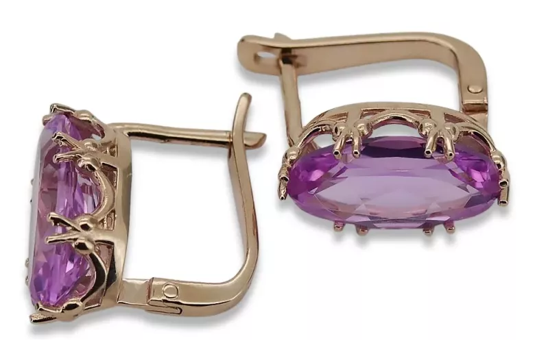 Rose pink 14k 585 gold amethyst earrings vec021 Vintage