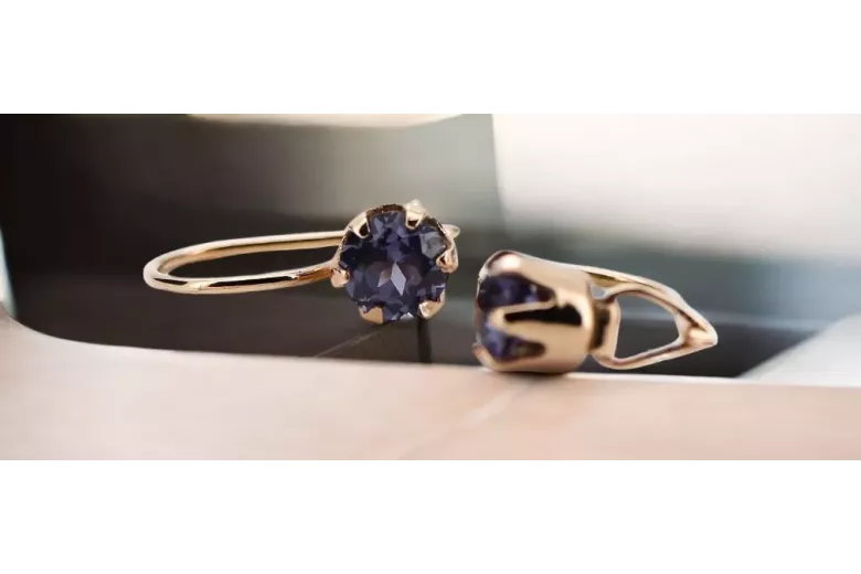 Урожай ремесла сережки Alexandrite оригінальний 14K Рожеве золото vec056r