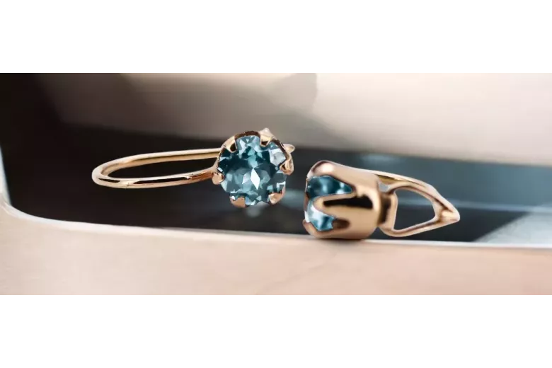 Вінтажний стиль Каблучка Aquamarine Оригінальний Vintage 14K Рожеве золото vec056r