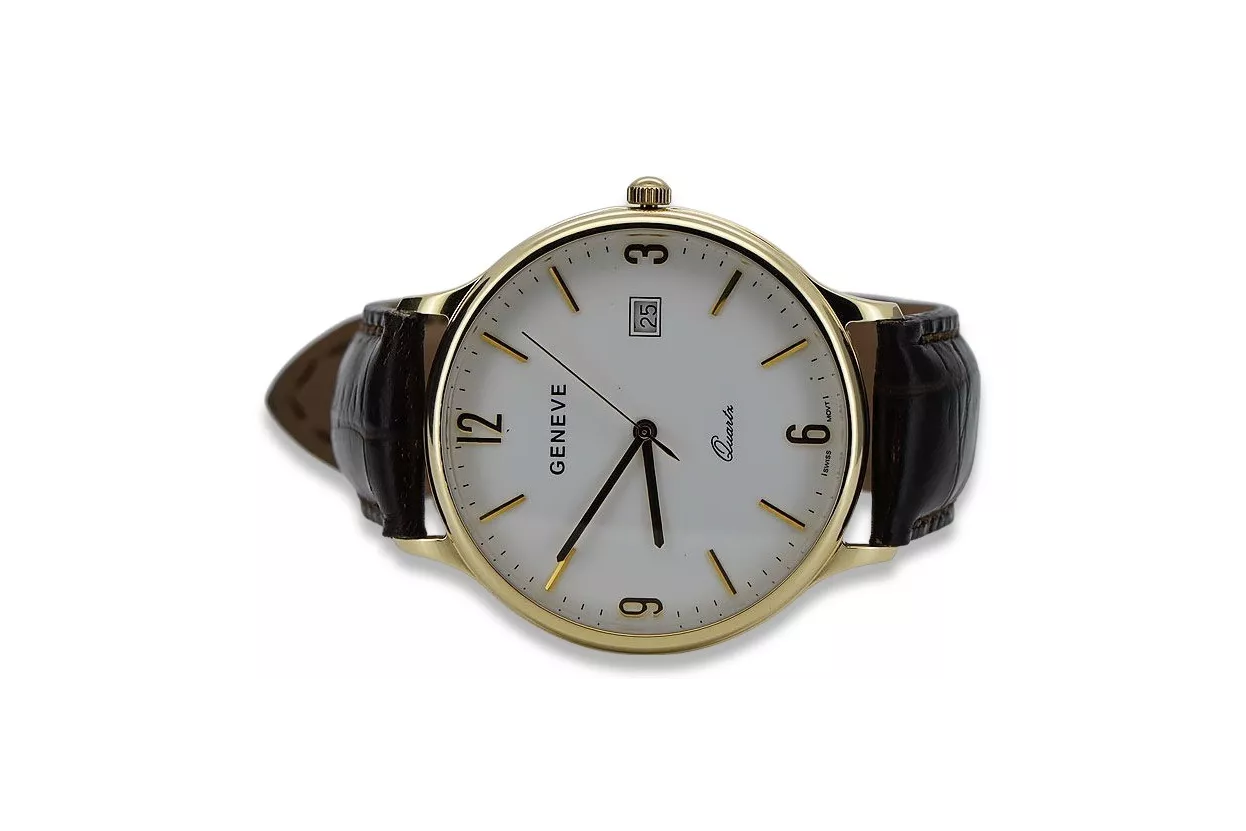 Gold men's watch Geneve ★ zlotychlopak.pl ★ Gold purity 585 333 Low Price!