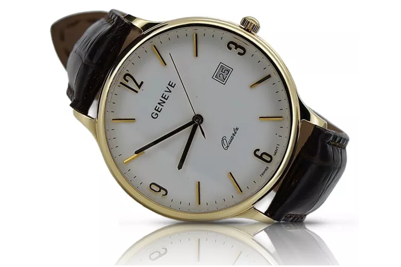 Gold men's watch Geneve ★ zlotychlopak.pl ★ Gold purity 585 333 Low Price!