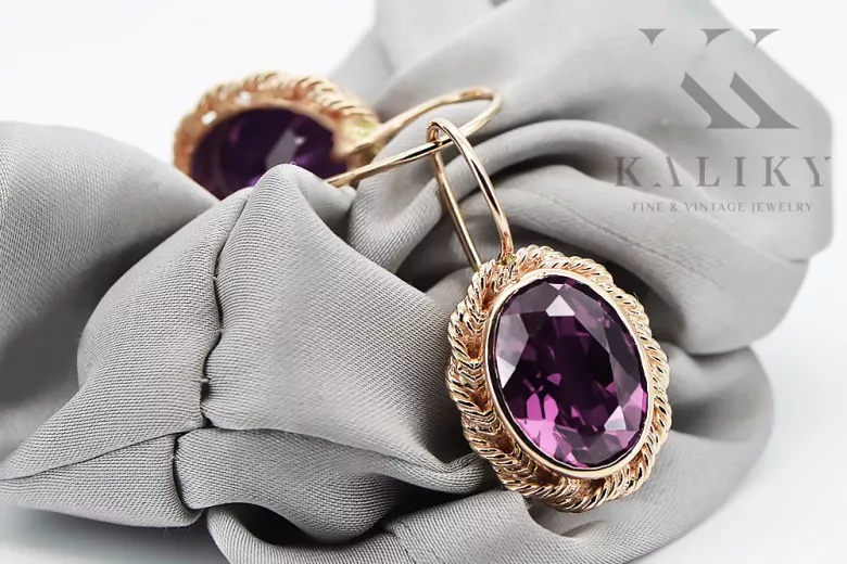 Amethyst Original 14K cercei de aur roz bijuterii Vintage vec007r