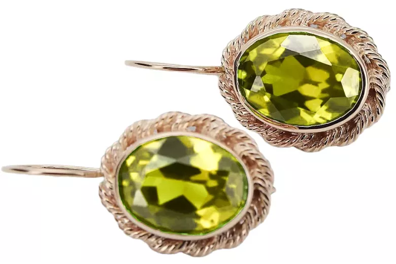 Original 14K Aur Roz Galben Peridot cercei Vintage vec007r