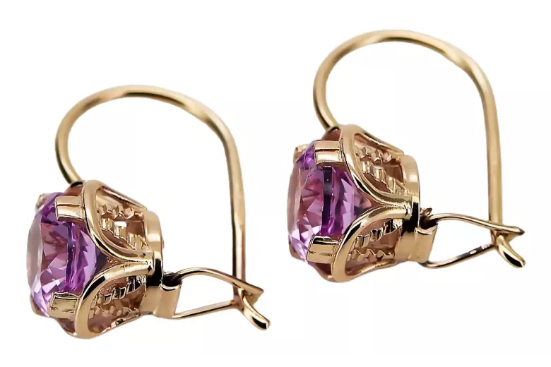 Boucles d'oreilles Amethyst Original Vintage 14K Rose Gold Vintage Jewlery vec029r