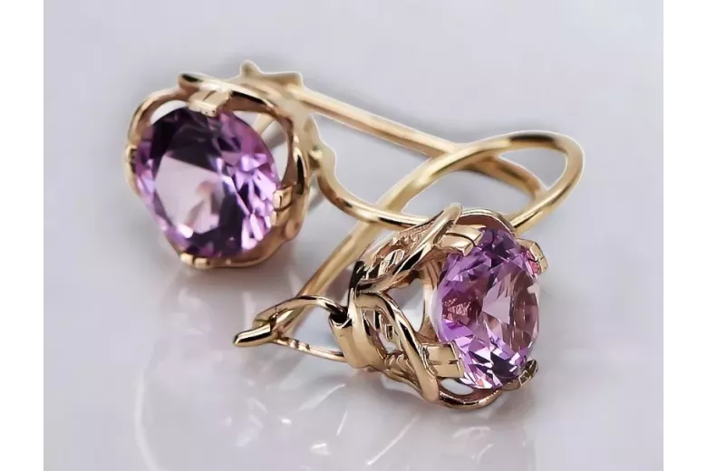 Boucles d'oreilles Amethyst Original Vintage 14K Rose Gold Vintage Jewlery vec029r