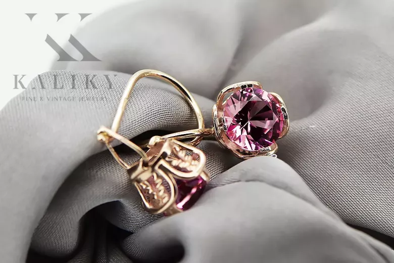 Ruby Original Vintage 14K Rose Oro Pendientes vec029r