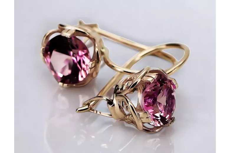 Cercei Ruby Originali Vintage din Aur Rose de 14K vec029r