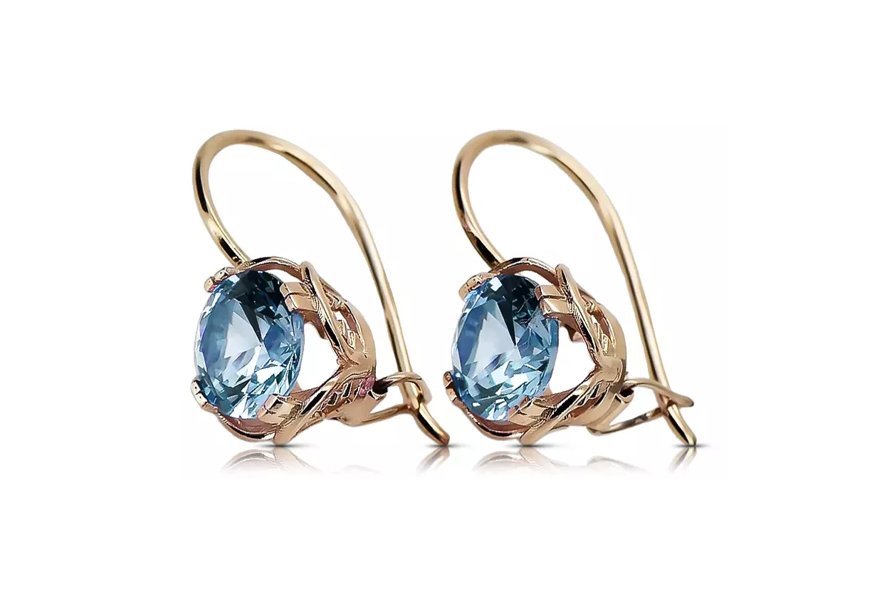 Aquamarine Original Vintage 14K Rose Gold Earrings Vintage Jewlery vec029r