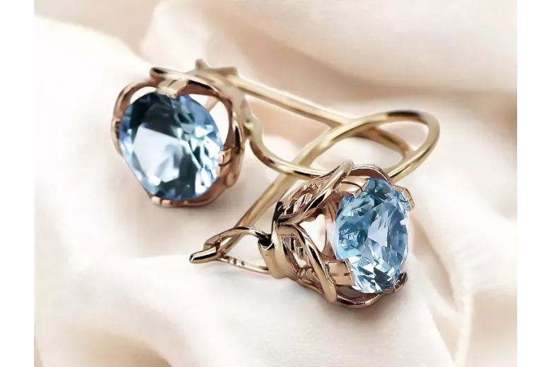 Aquamarine Original Vintage 14K Rose Gold Earrings Vintage Jewlery vec029r