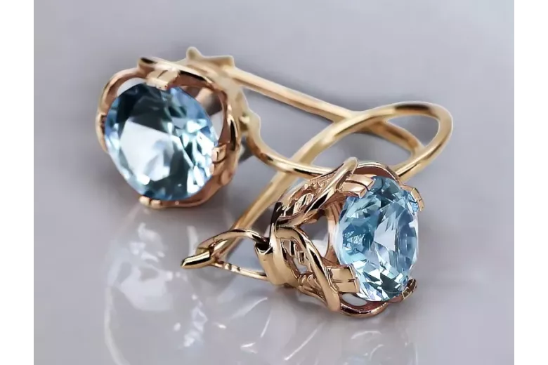 Aquamarine Original Vintage 14K Rose Gold Earrings Vintage Jewlery vec029r