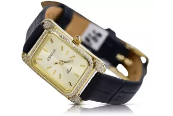 Amarillo 14k 585 oro rectángulo señora Geneve reloj lw054ydg