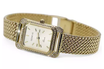 Złoty zegarek damski 14k z BRYLANTAMI 0.33ct Geneve lwd054ydg&lbw003y