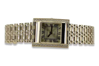 Esta es una Ginebra de 14K, italiana, zircon, reloj de oro