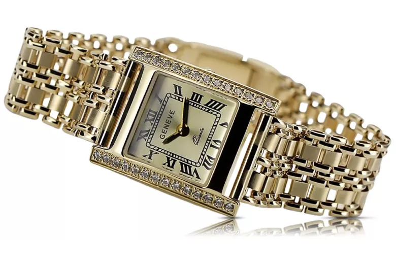 This is a 14K Geneva, Italian, zircon, gold watch