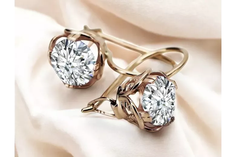 Earrings Vintage style Zircon Original Vintage 14K Rose Gold vec029r