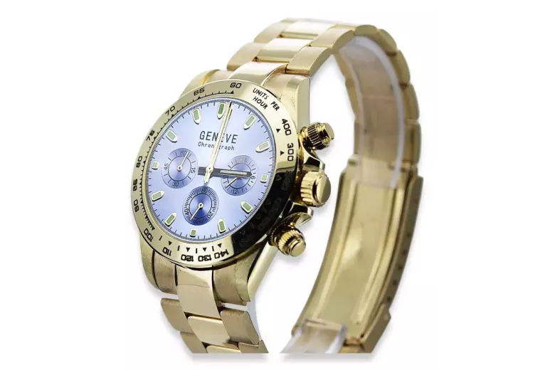 Montre Homme Or 14K, Cadran Bleu, 40mm - Geneve