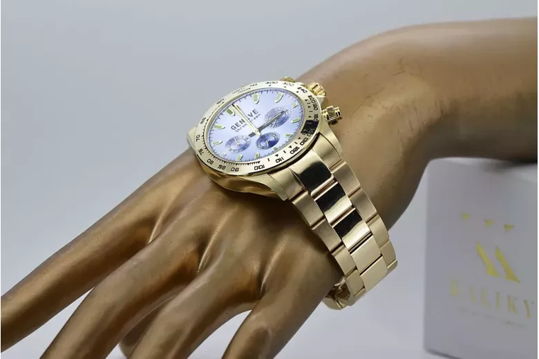 Ceas de Aur 14K pentru Bărbați, Cadran Albastru, 40mm - Geneve