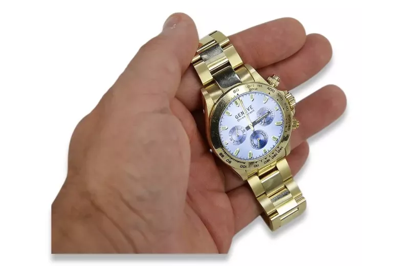 Montre Homme Or 14K, Cadran Bleu, 40mm - Geneve