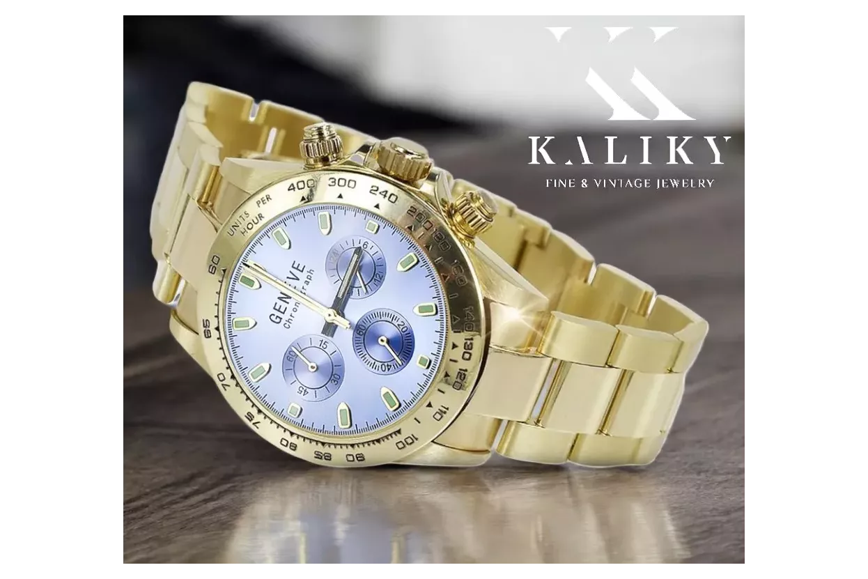 Reloj de Hombre de Oro 14K, Esfera Azul, 40mm - Geneve