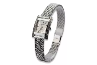 14K Білий золото Diamond Watch, прямокутний 0.25ct lwd035wds&lbw003w