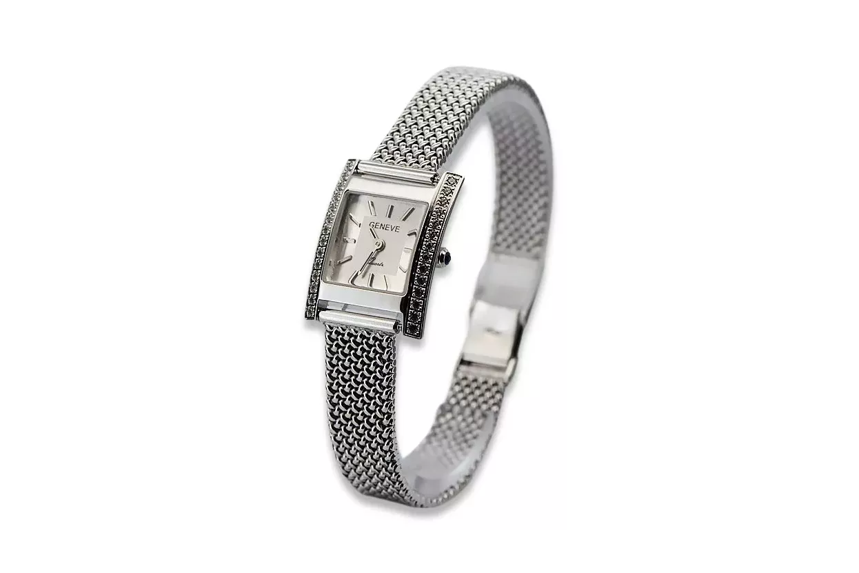 14K White Gold Diamond Watch, Прямоугольный 0.25ct lwd035wds&lbw003w