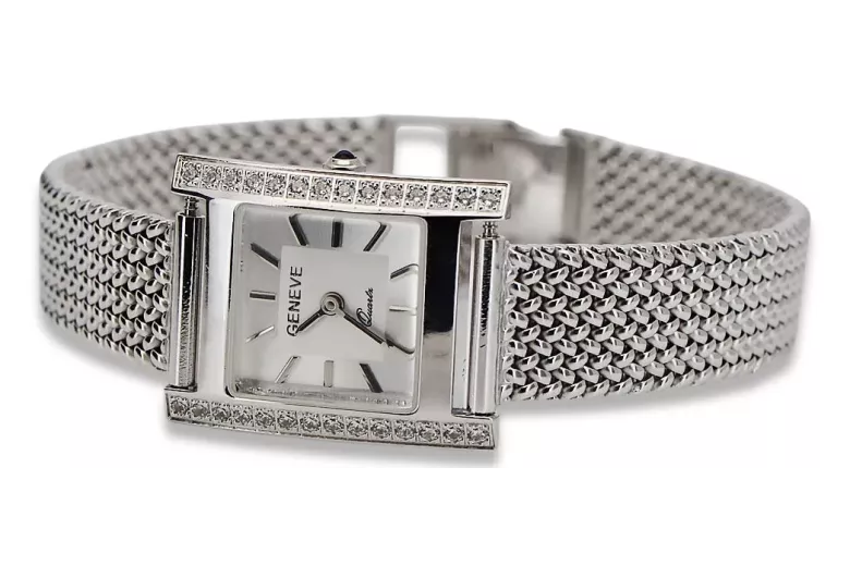 14K White Gold Diamond Watch, Rectangular 0.25ct lwd035wds)