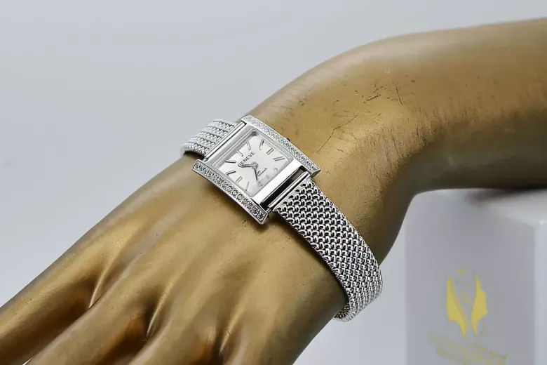 14K Білий золото Diamond Watch, прямокутний 0.25ct lwd035wds&lbw003w