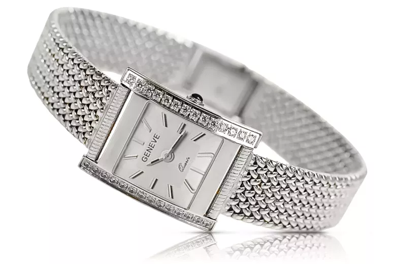 14K White Gold Diamond Watch, Прямоугольный 0.25ct lwd035wds&lbw003w