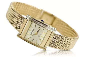 14K Gold Diamond Women's Watch, Rectangle 0.25ct lwd035ydg)