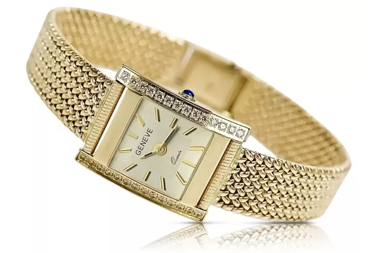 14K Gold Diamond Women's Watch, прямоугольник 0.25ct lwd035ydg&lbw003y