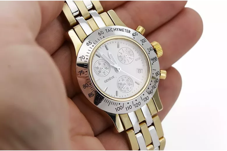 Чоловічий круглий годинник Lady Geneve mw068yw з жовтого золота