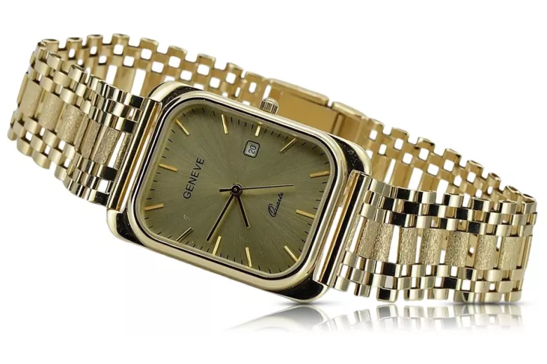 Gold men's watch Geneve ★ zlotychlopak.pl ★ Gold purity 585 333 Low Price!