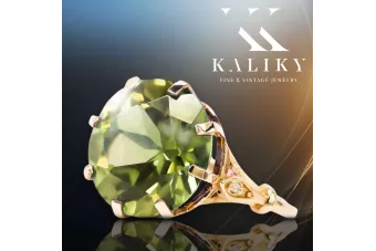 Кольцо Желтый Перидо Оригинальный винтаж 14K Розовое золото Винтажные ювелирные изделия vrc073r