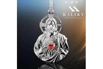 Plata 925 Jesús icono colgante con ruby pj006s