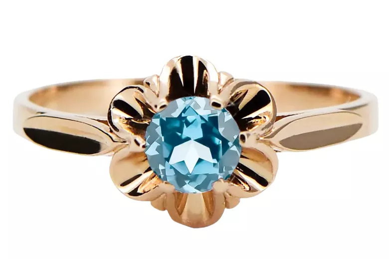 Inel Vintage Aquamarine Original Vintage 14K Rose Gold vrc004r