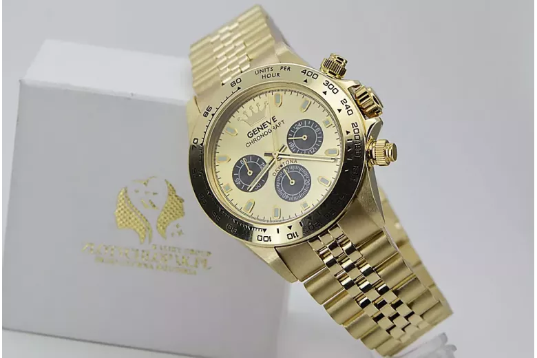 Gold men's watch Geneve ★ zlotychlopak.pl ★ Gold purity 585 333 Low Price!